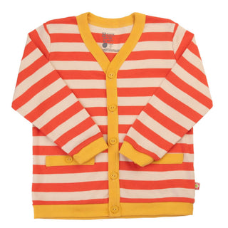 Katvig stribet cardigan rød/gul