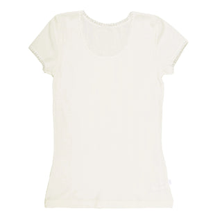 Joha uld silke t-shirt med blondekant naturhvid