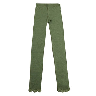 Joha uld-silke leggings med blondekant olivengrøn