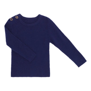 Minilux cashmere pullover i marineblå med 2 knapper ved skulder