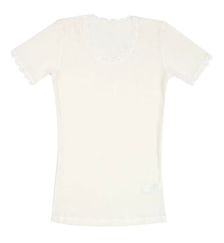 Joha uld kortærmet t-shirt med blondekant naturhvid-0