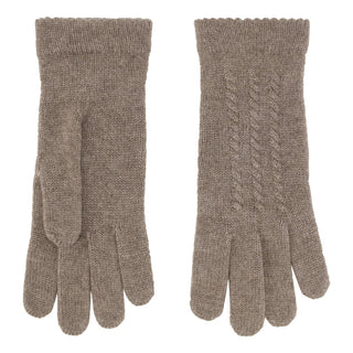 Cashmere handsker med flet mønster i mørk beige