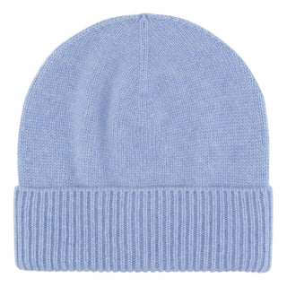 Cashmere hue med rib kant i lys lavendel blå