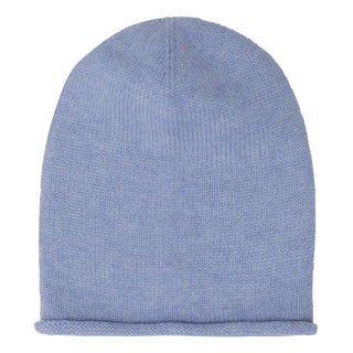 Cashmere hue i glat strik i lyseblå