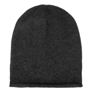 Cashmere hue i glat strik i grå-sort