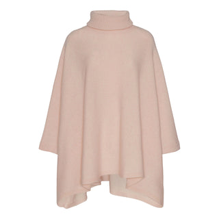 Cashmere poncho med rullekrave i rosa