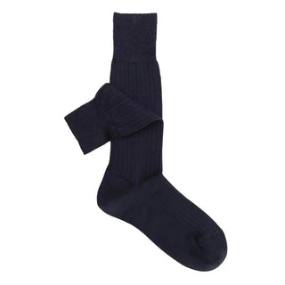 Cashmere strømper i rib mørkeblå