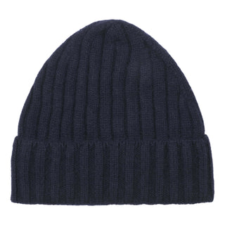 Cashmere hue i bred rib i mørkeblå