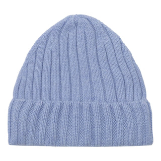 Cashmere hue i bred rib i lyseblå