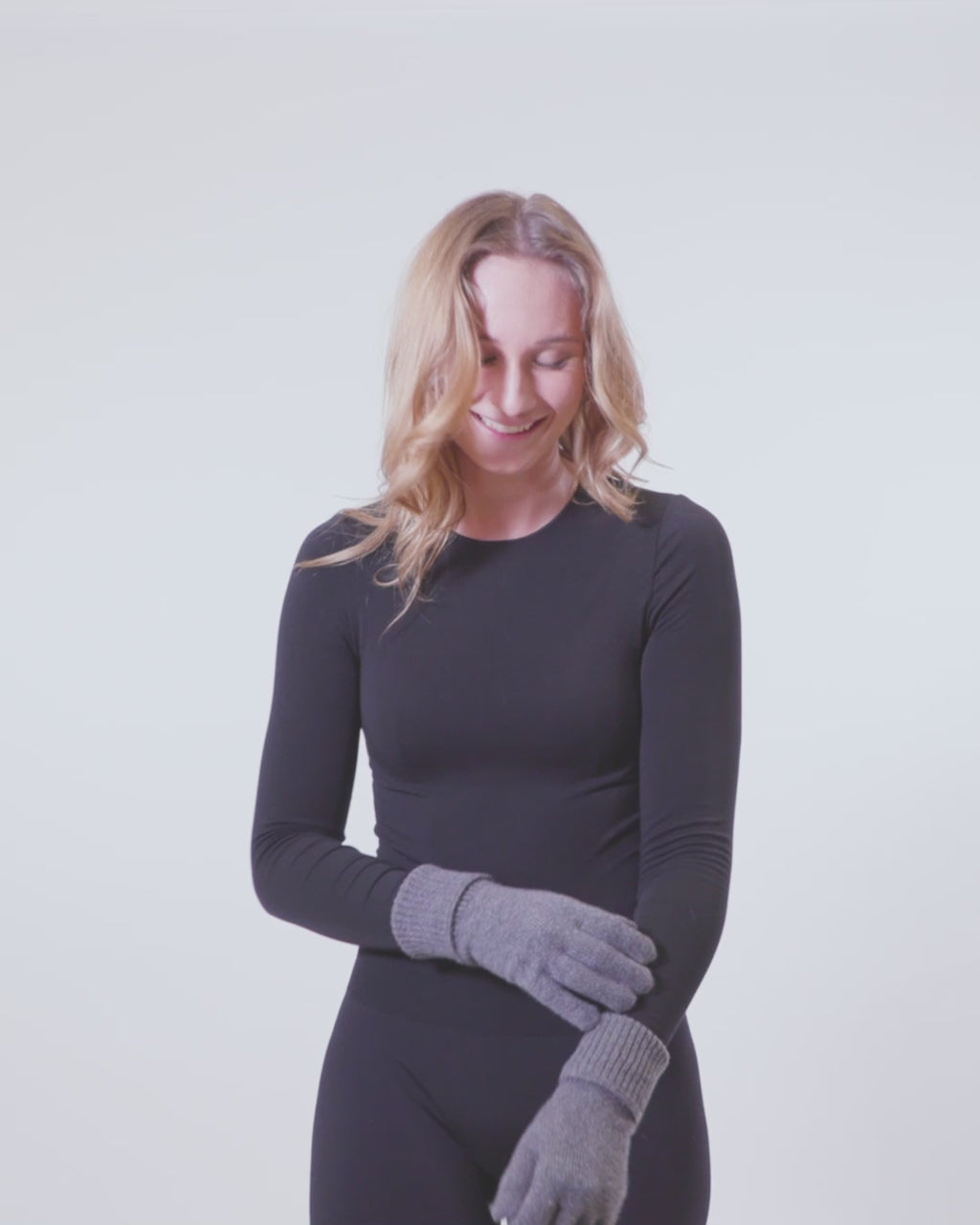 Cashmere handsker med rib kant i mørkegrå
