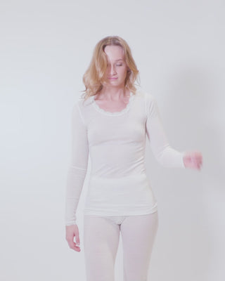 Joha uld leggings med blondekant naturhvid