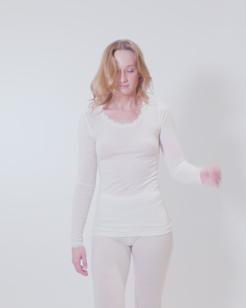 Joha uld leggings med blondekant naturhvid