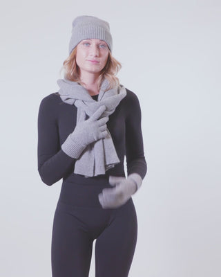 Cashmere tørklæde rib strik lysegrå
