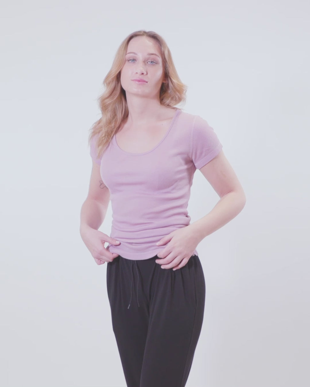 Joha uld rib kortærmet t-shirt i rosa