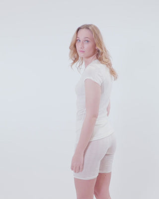 Joha uld silke t-shirt med blondekant naturhvid