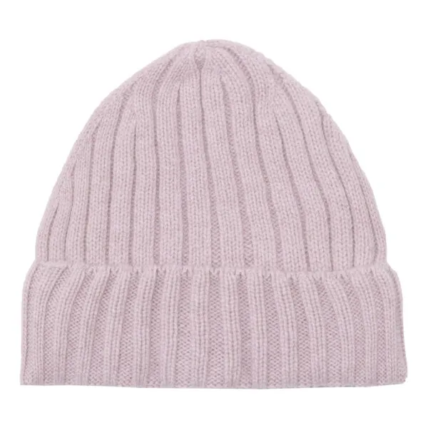 Cashmere hue i bred rib i lyserød-rosa