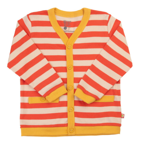 Katvig stribet cardigan rød/gul