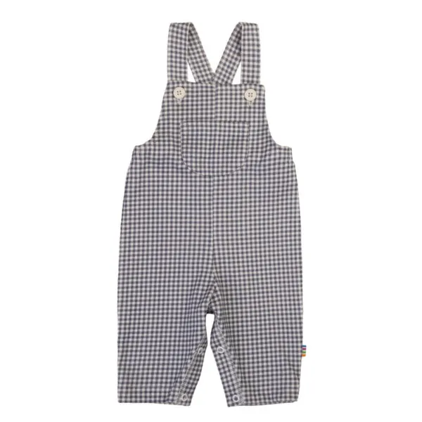 Joha buksedragt med seler i økologisk bomuld hvid/blå